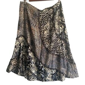 Santiki Retro Hippie Midi Skirt Sz L Indonesian Batik Flowing Layered Ruffles